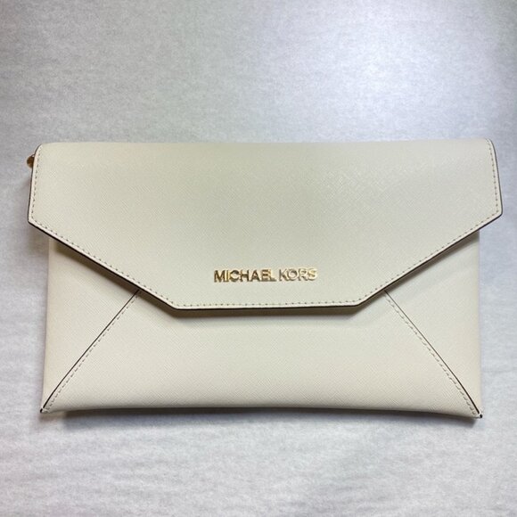 Michael Kors Jet Set Medium Leather Envelope Clutch in Optic White - Picture 1 of 7